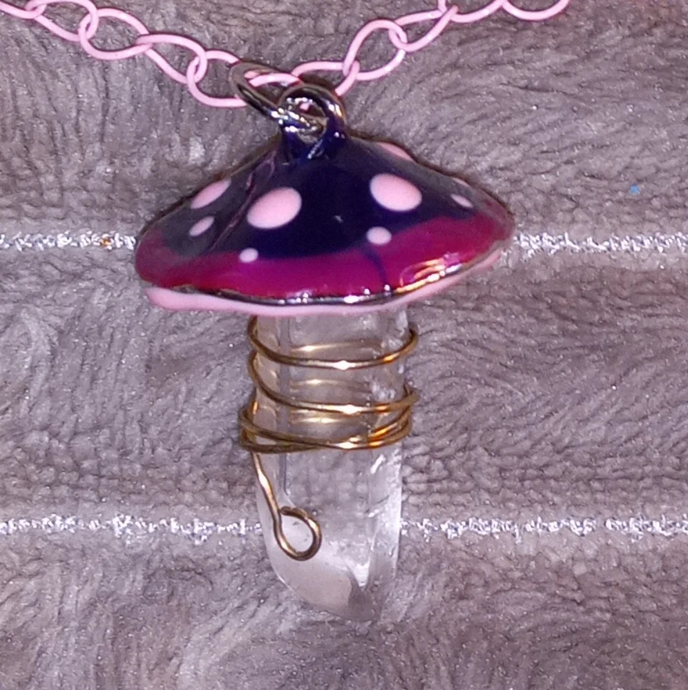 Handcrafted Glass Mushroom Crystal Necklace - Picture 2 of 5